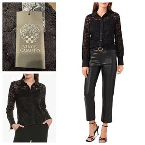 NWT Vince Camuto Women's Knit Solid-Color Button-Down Lace Shirt Sz: S & M